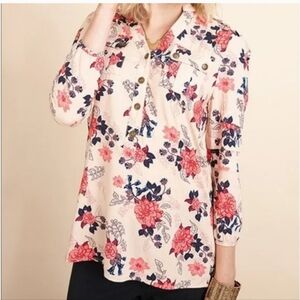 Matilda Jane liverly milly Womens Floral Peasant Blouse pink medium M ruffle EUC
